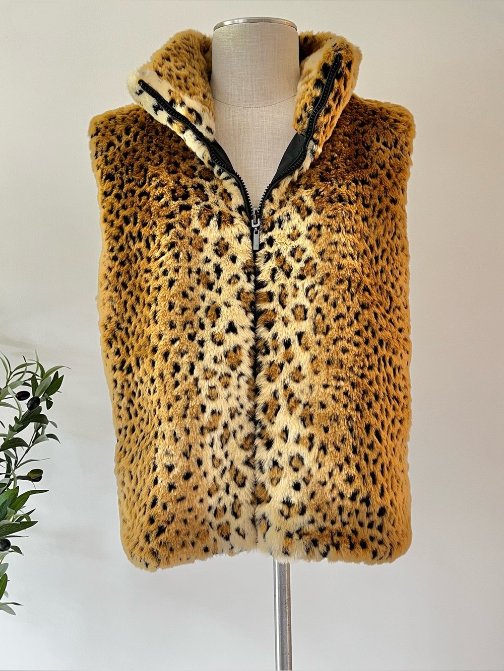 Vintage reversible Faux Fur and water resistant Leopard Print Vest